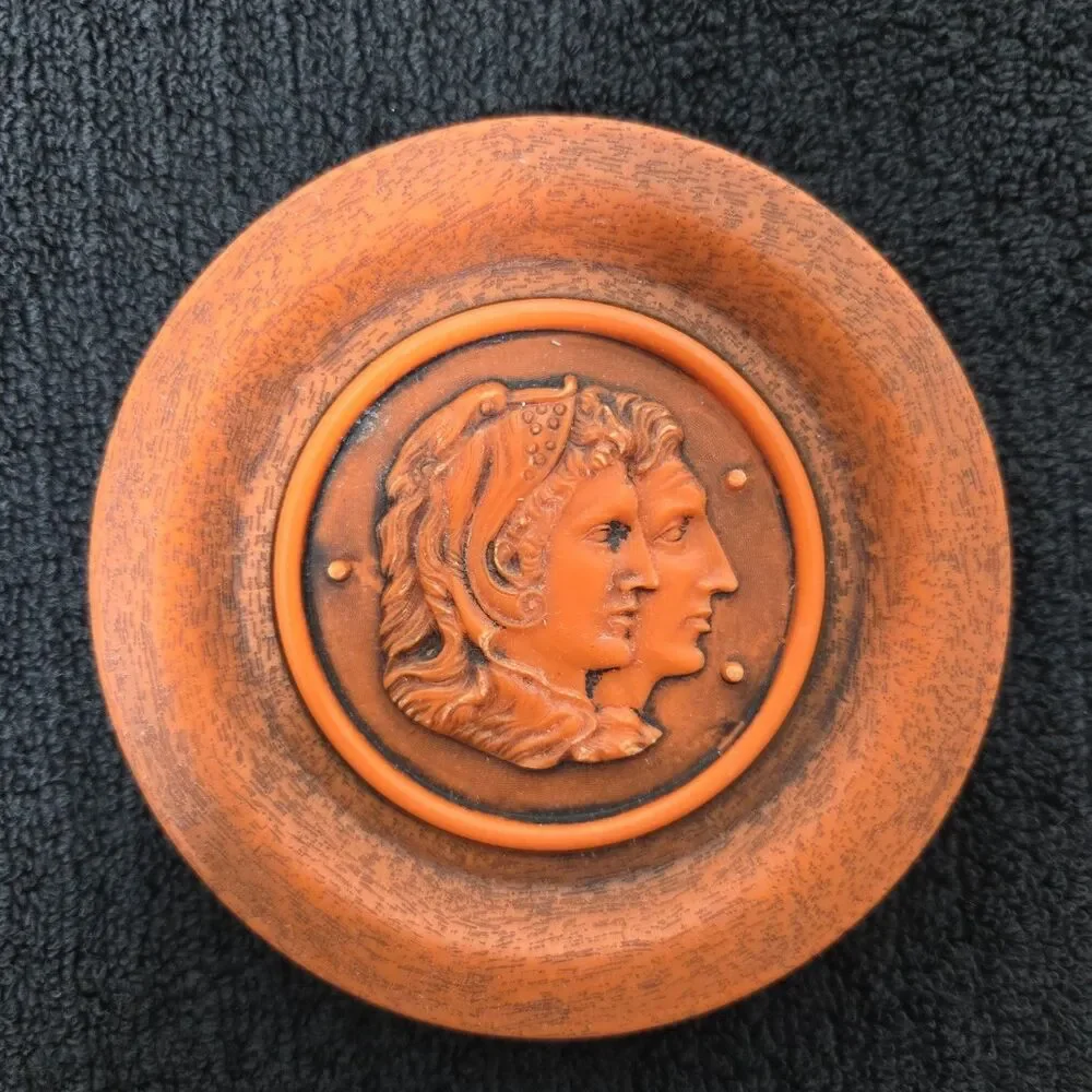 Vintage Mid-Century Greek Roman Mythological Faux Wood Coasters-Set of 6 Unique